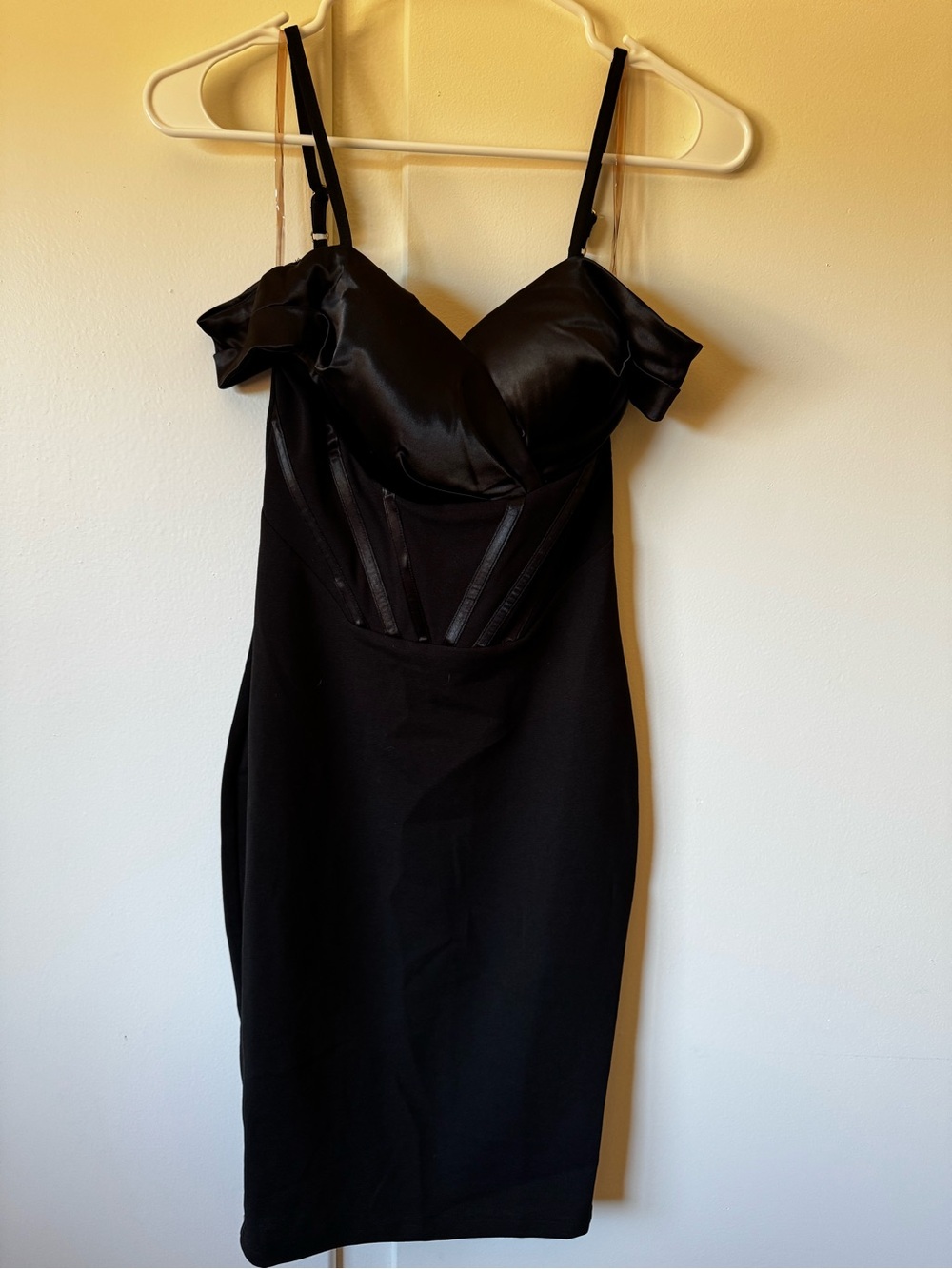 Fashion Nova Black Off-Shoulder Satin Trim Bodycon Dress